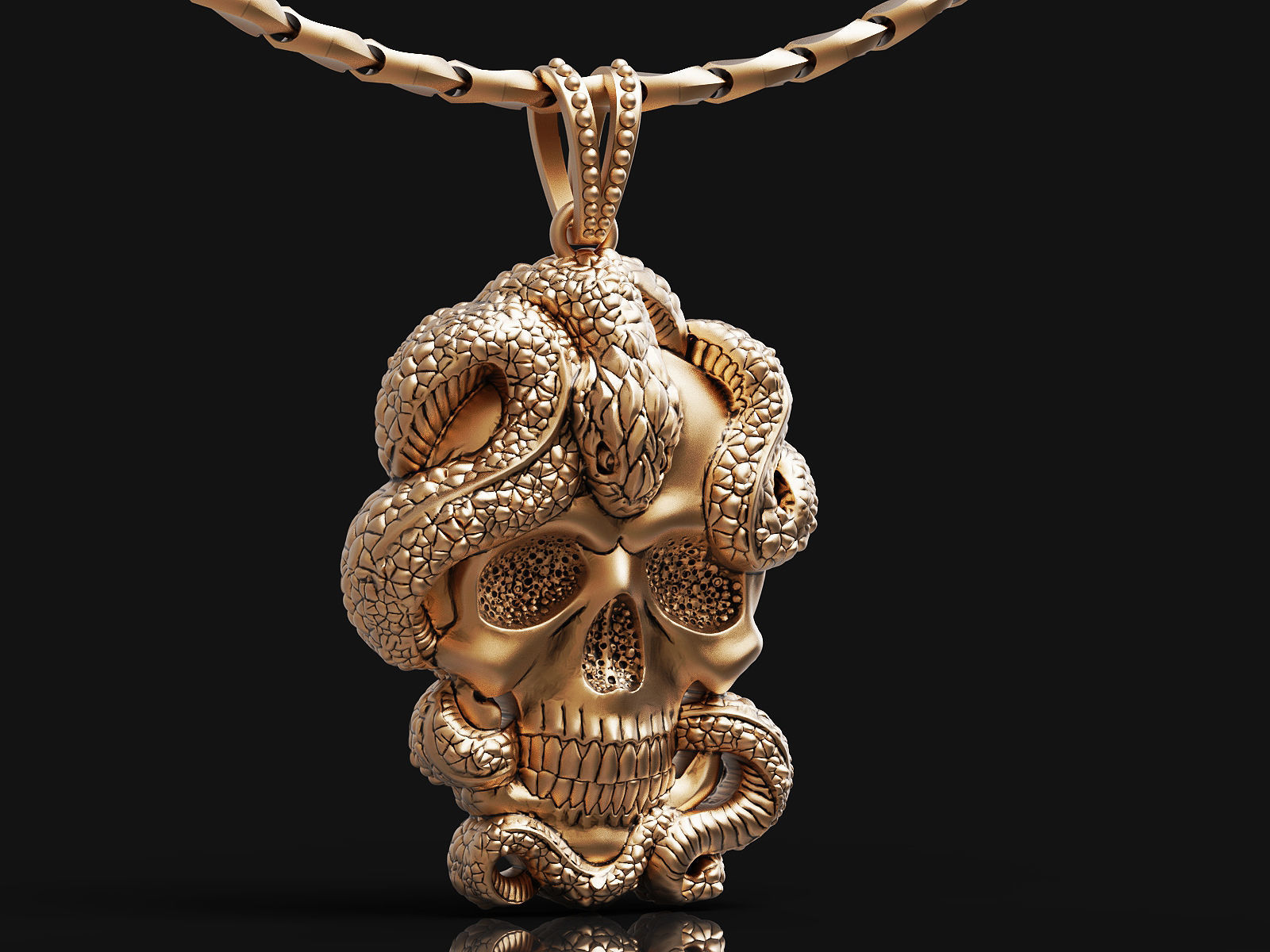 Skull and snake pendant 3D print model_2
