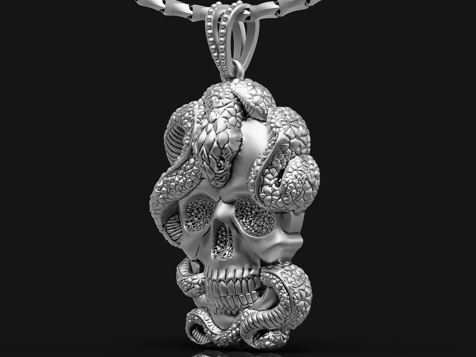 Skull and snake pendant 3D print model_5