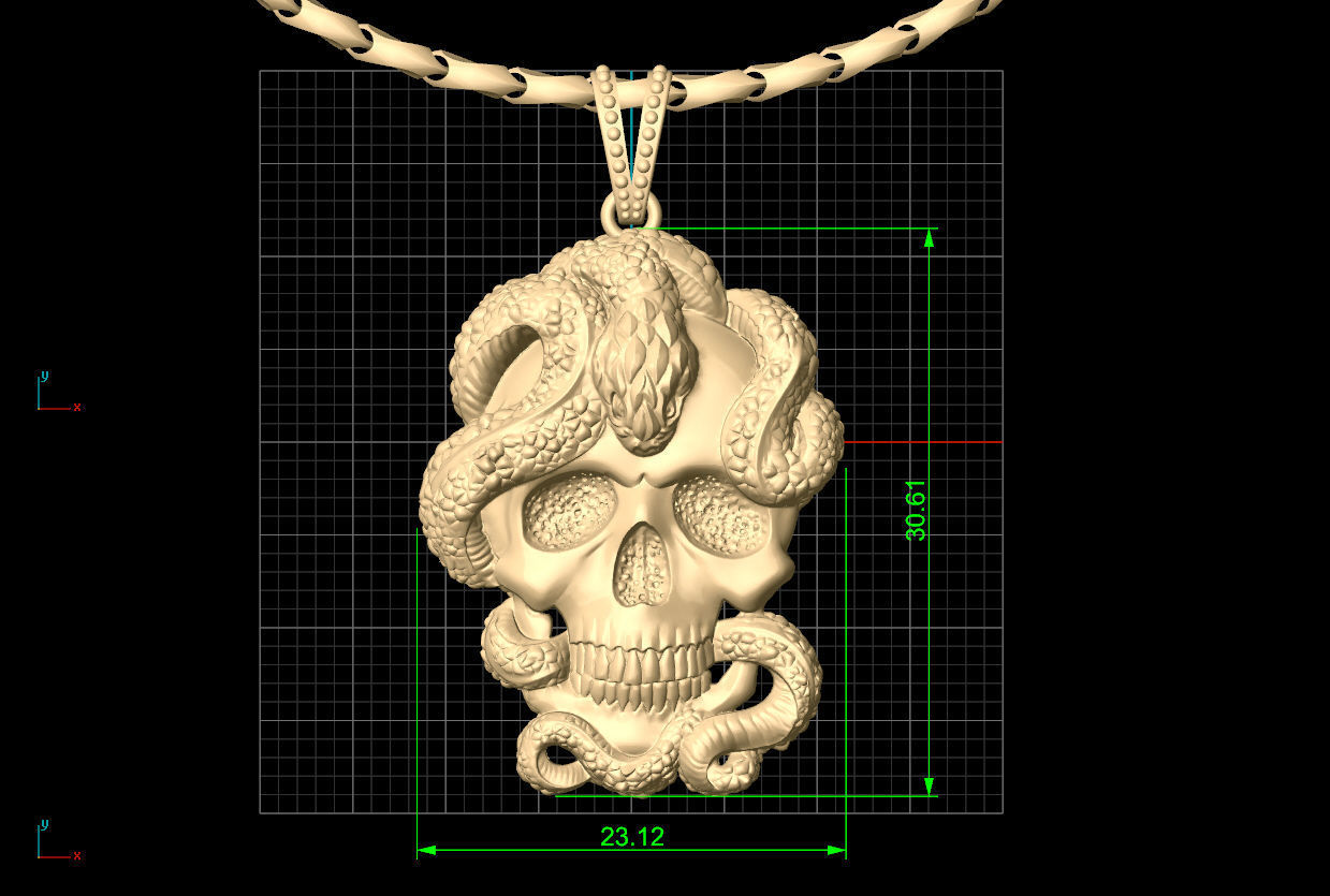 Skull and snake pendant 3D print model_6