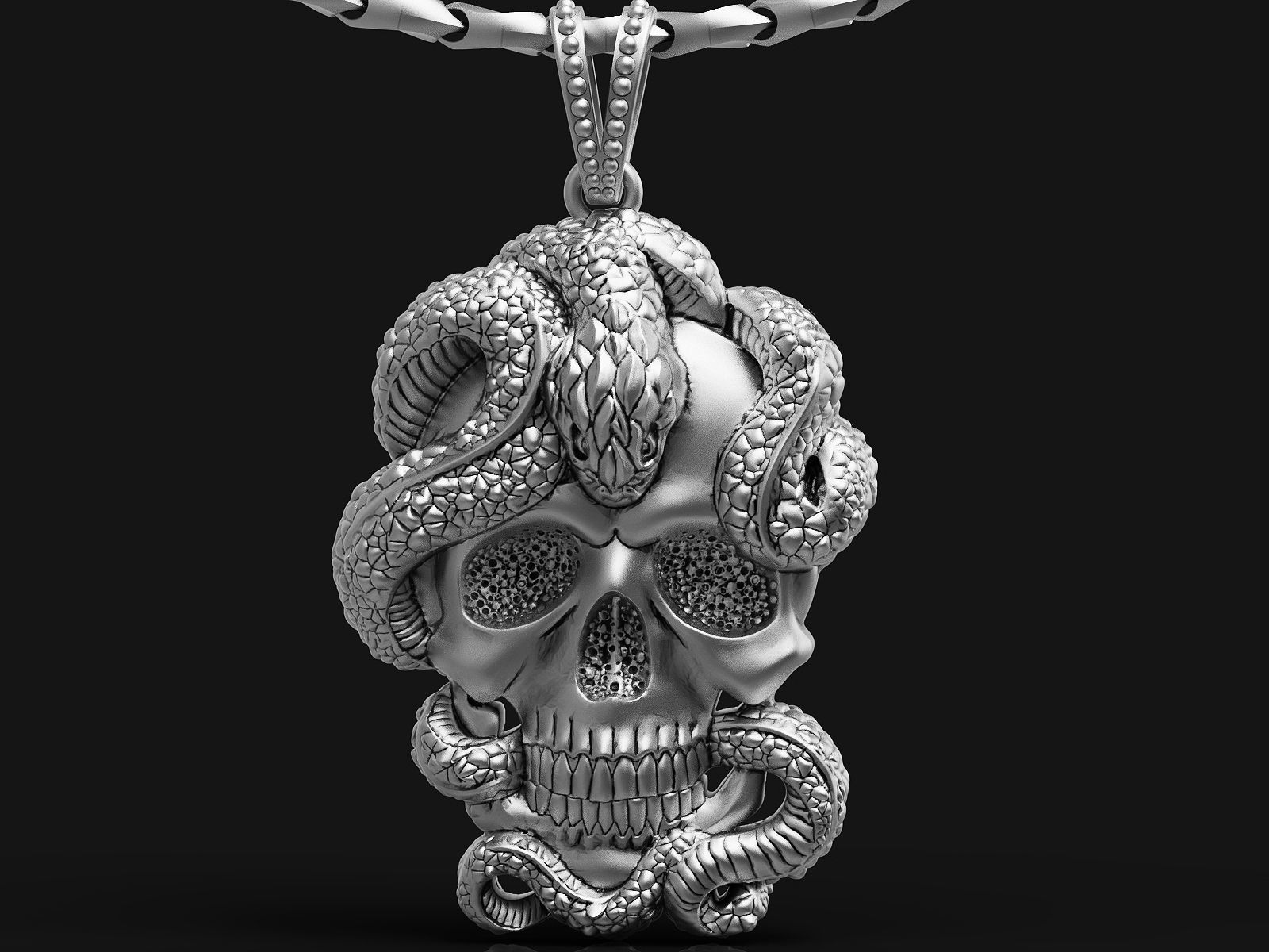 Skull and snake pendant 3D print model_4
