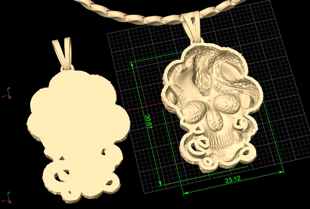 Skull and snake pendant 3D print model_7