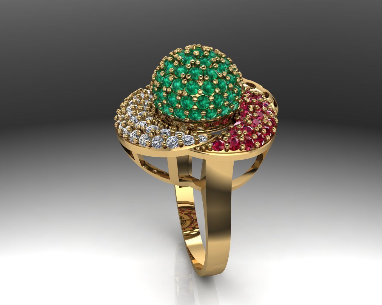 High class ruby emerald ring 3D print model_3
