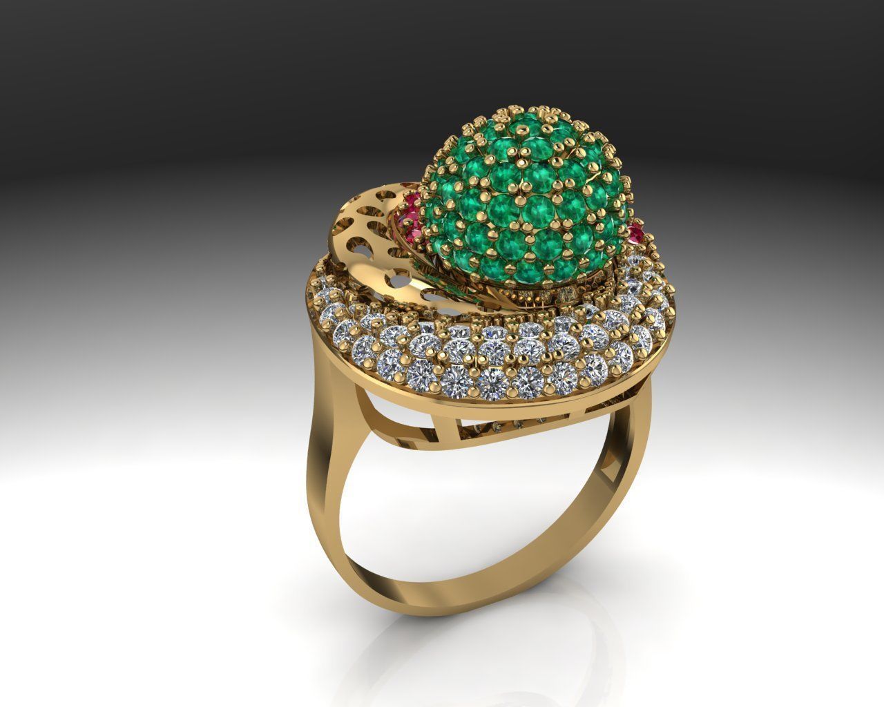 High class ruby emerald ring 3D print model_2
