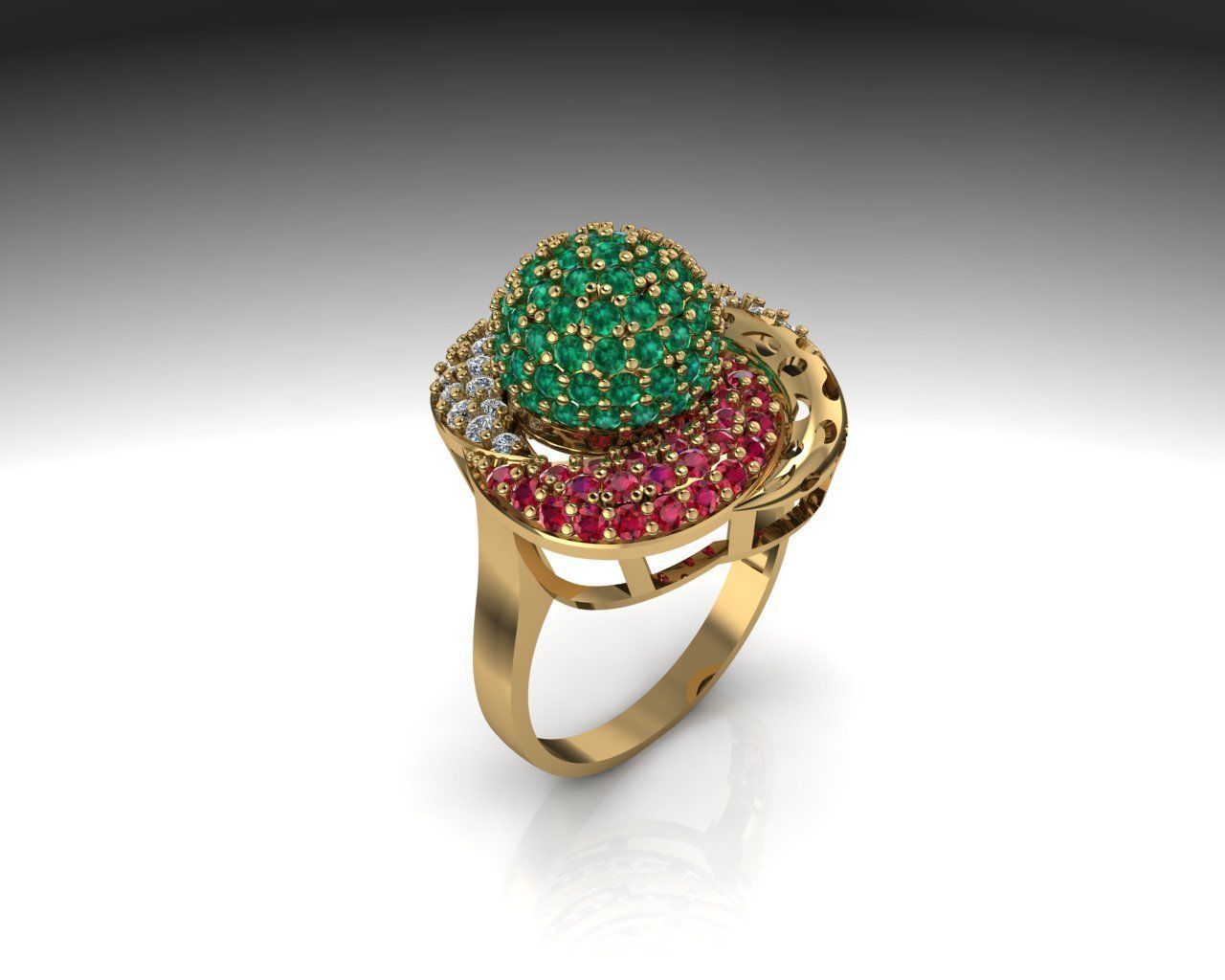 High class ruby emerald ring 3D print model_4