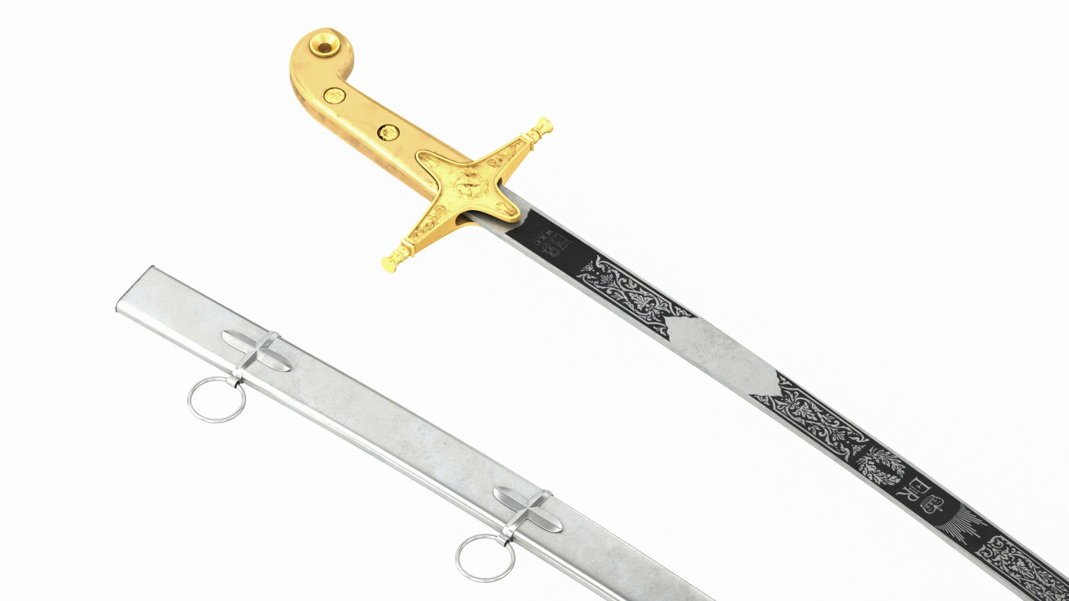 Scimitar japanese samurai sword Low-poly 3D model_6