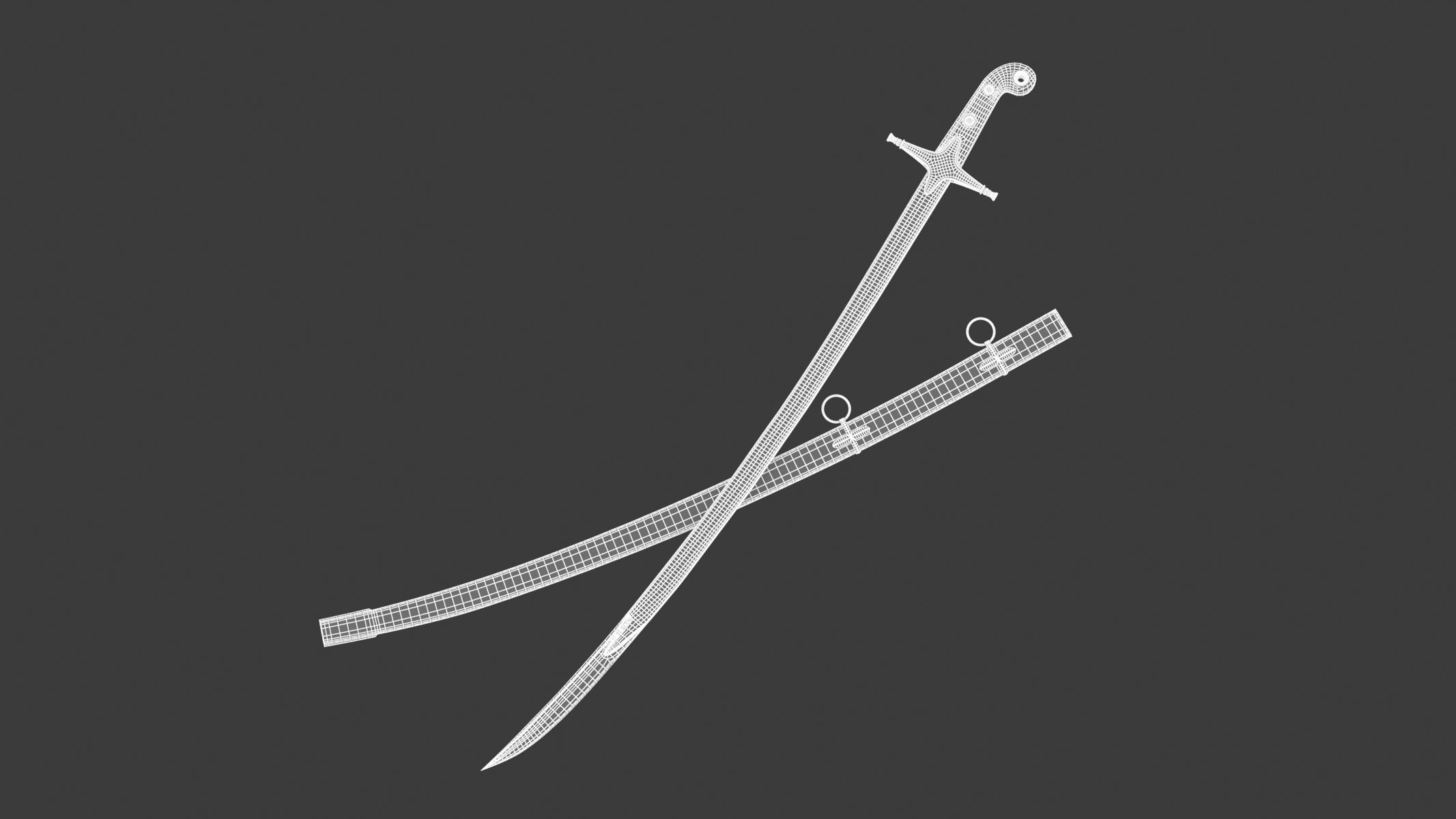 Scimitar japanese samurai sword Low-poly 3D model_15