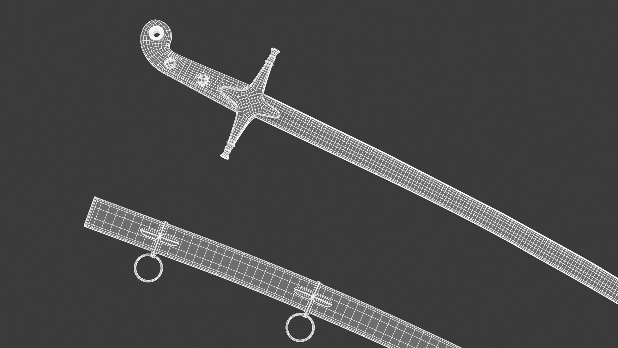 Scimitar japanese samurai sword Low-poly 3D model_16