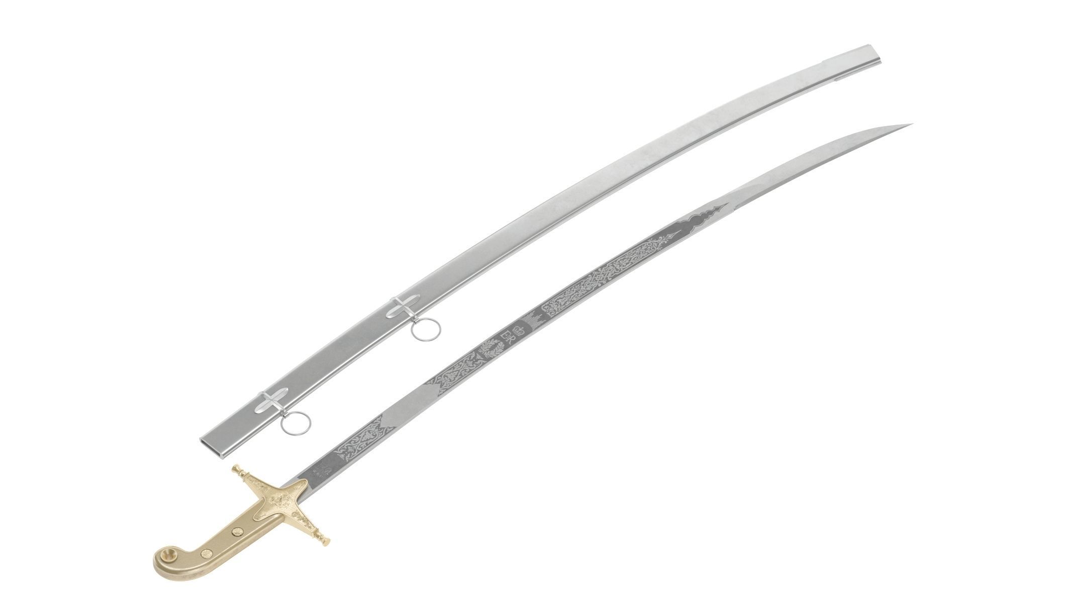 Scimitar japanese samurai sword Low-poly 3D model_2