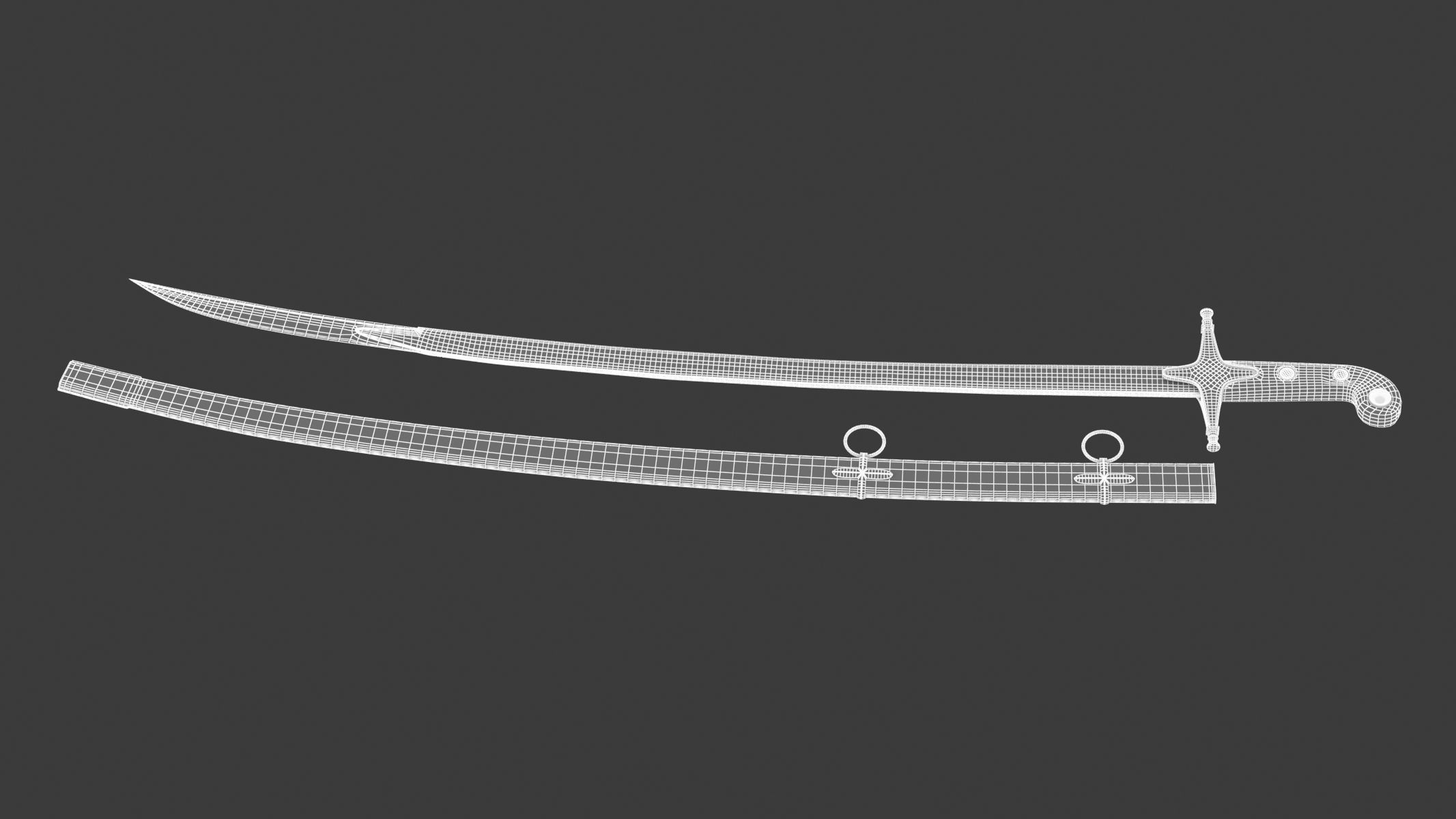 Scimitar japanese samurai sword Low-poly 3D model_10
