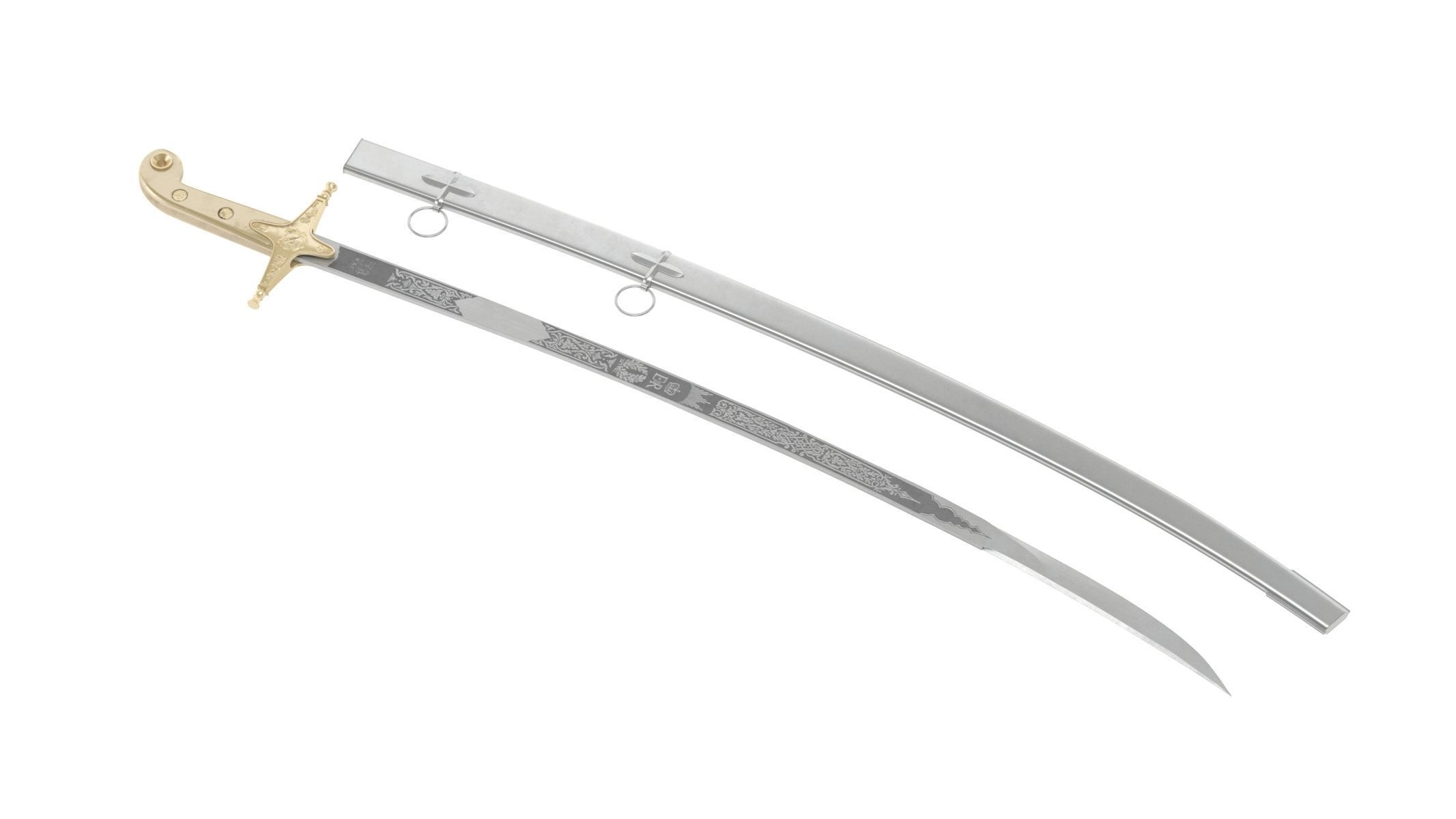 Scimitar japanese samurai sword Low-poly 3D model_1