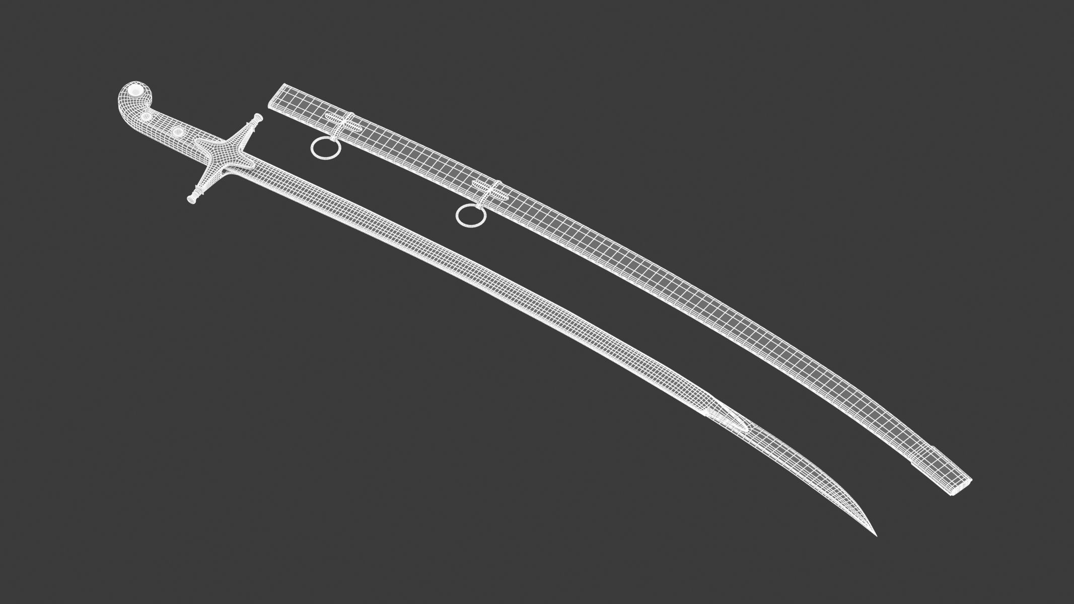 Scimitar japanese samurai sword Low-poly 3D model_11