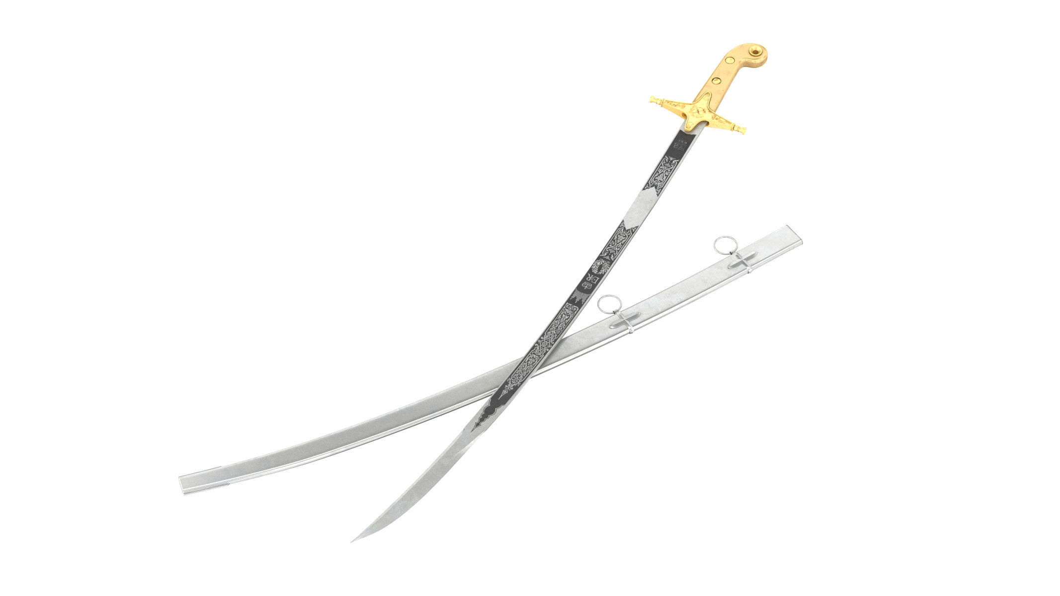 Scimitar japanese samurai sword Low-poly 3D model_5
