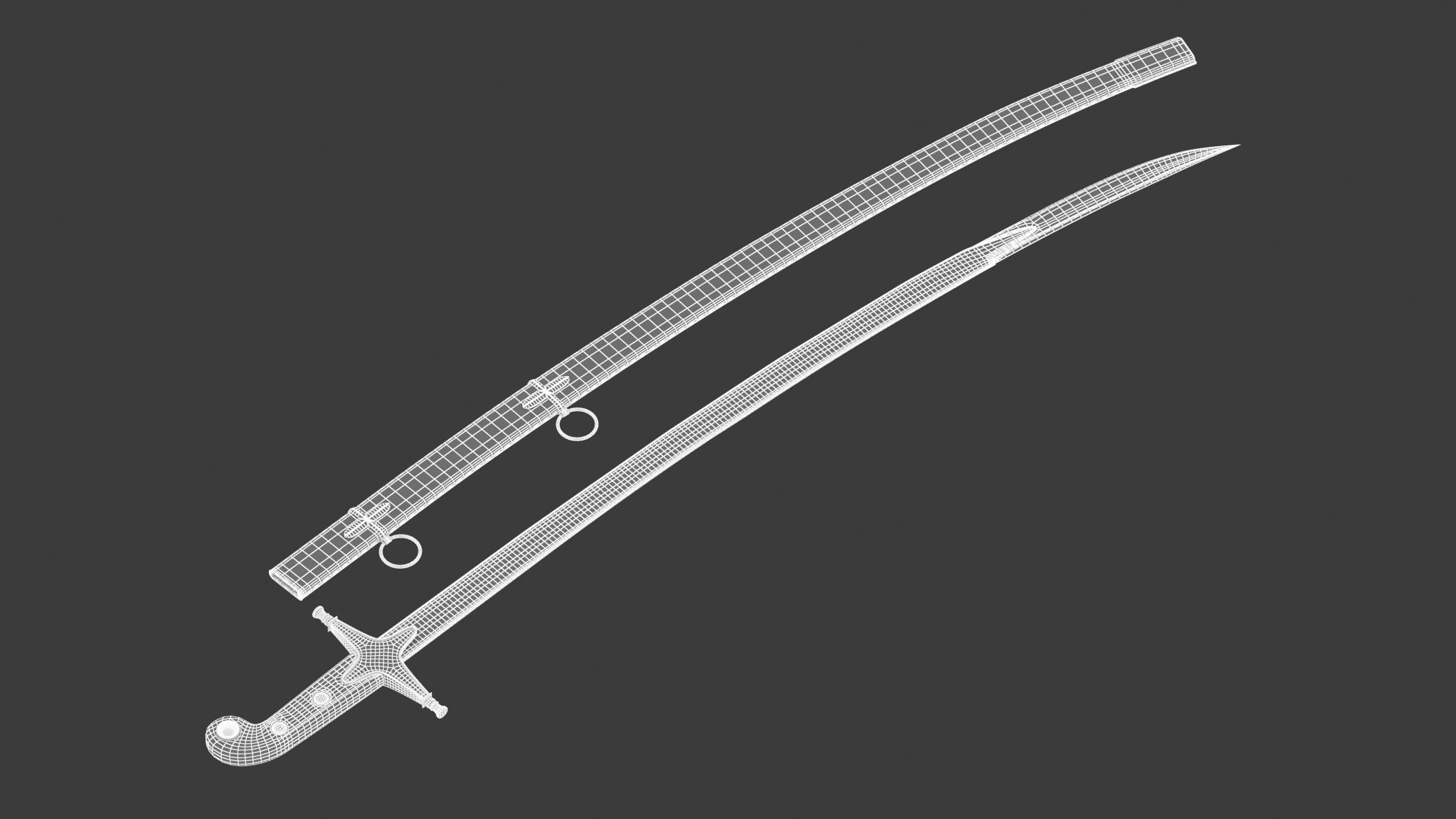 Scimitar japanese samurai sword Low-poly 3D model_12