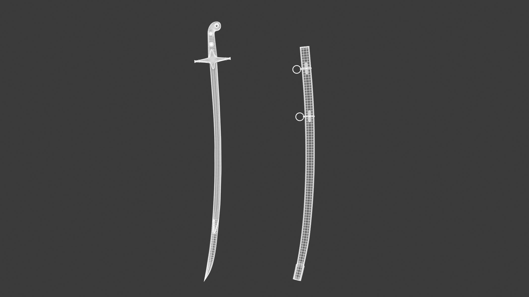 Scimitar japanese samurai sword Low-poly 3D model_14