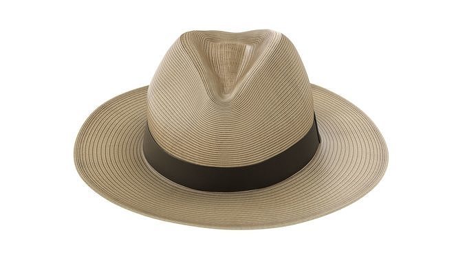 Sun Straw Fedora Hat Low-poly 3D model