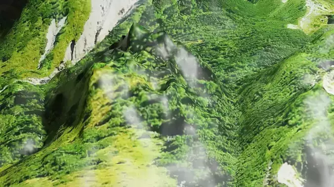 3d model waterfall in mountains