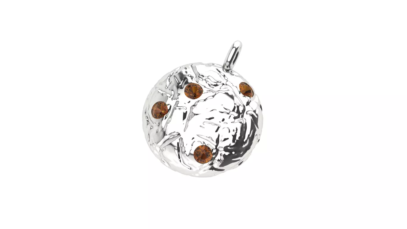 cookie sterling silver pendant with stones 3D print model_0