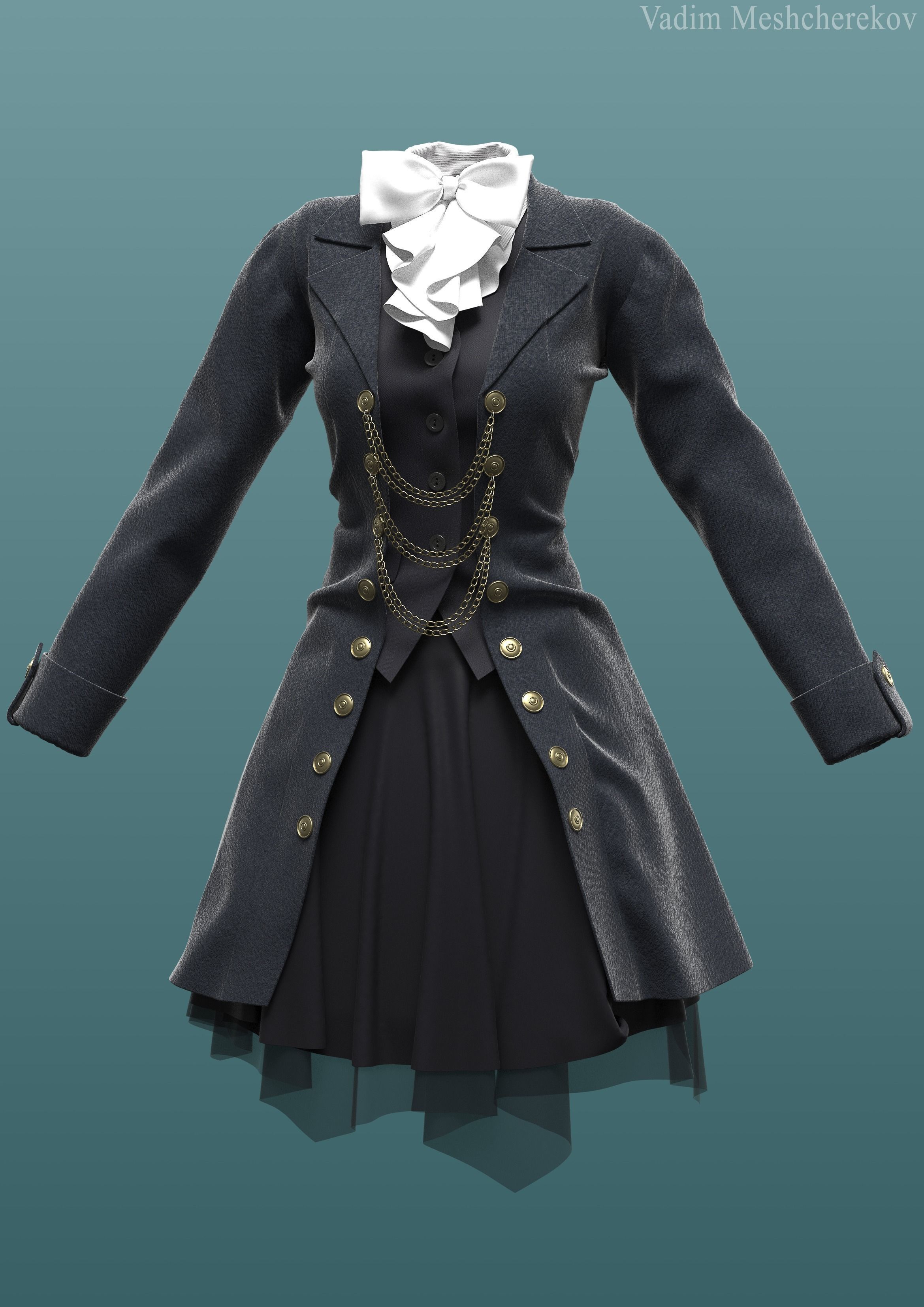 Vintage Female Outfit 1 3D model_1