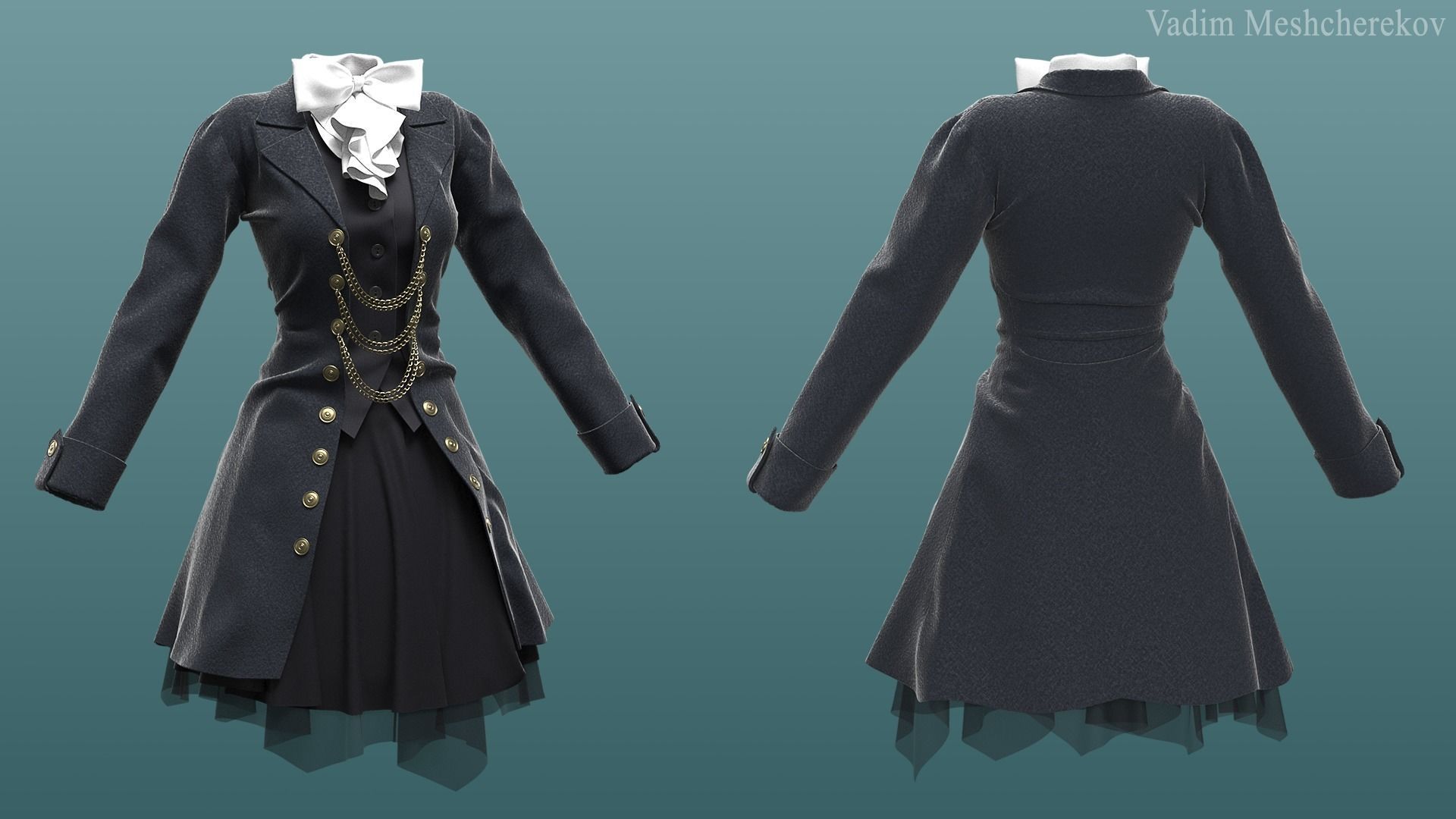 Vintage Female Outfit 1 3D model_2