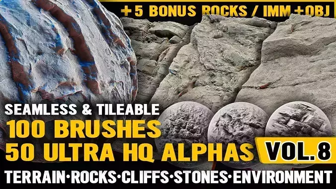 Ultra HQ Terrain Seamless Sculpt Zbrush brushes and Alphas Vol8