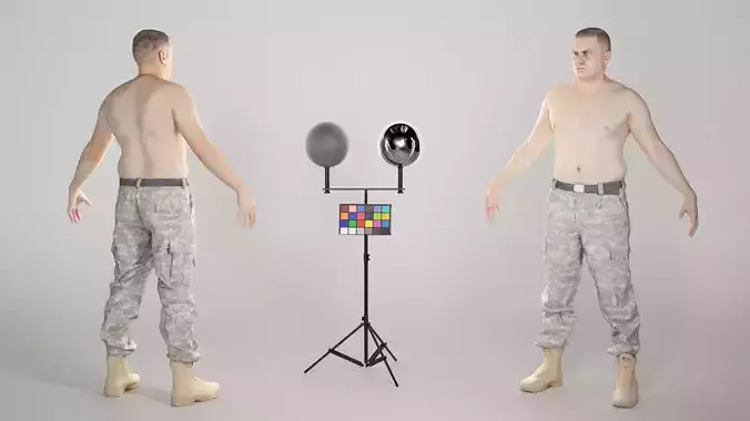 Shirtless military man in A-pose 327 Low-poly 3D model