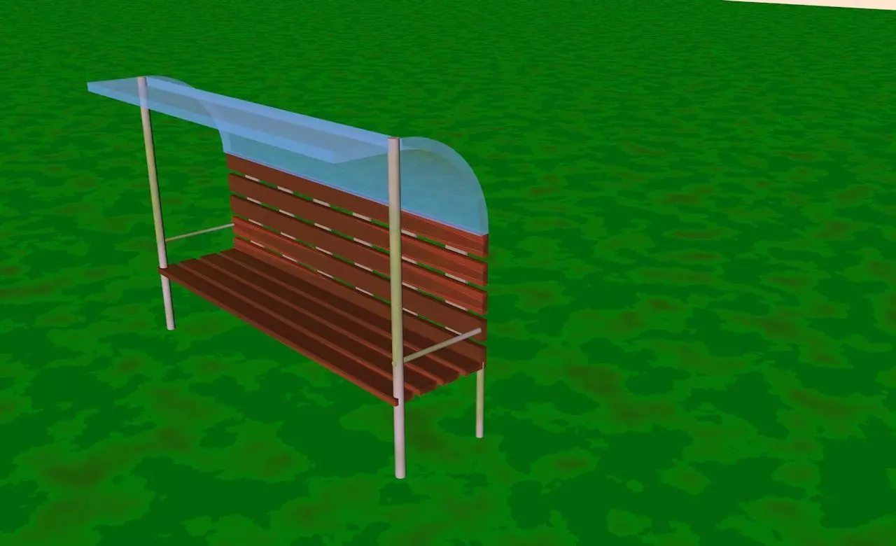 Bench park with glass canopy 3D model