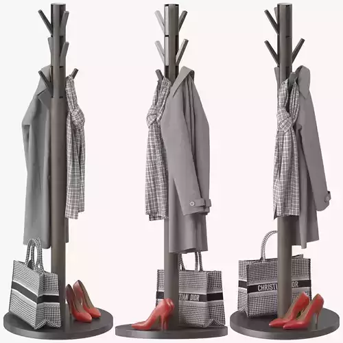 Solid Wood Freestanding Coat Stand 3D model