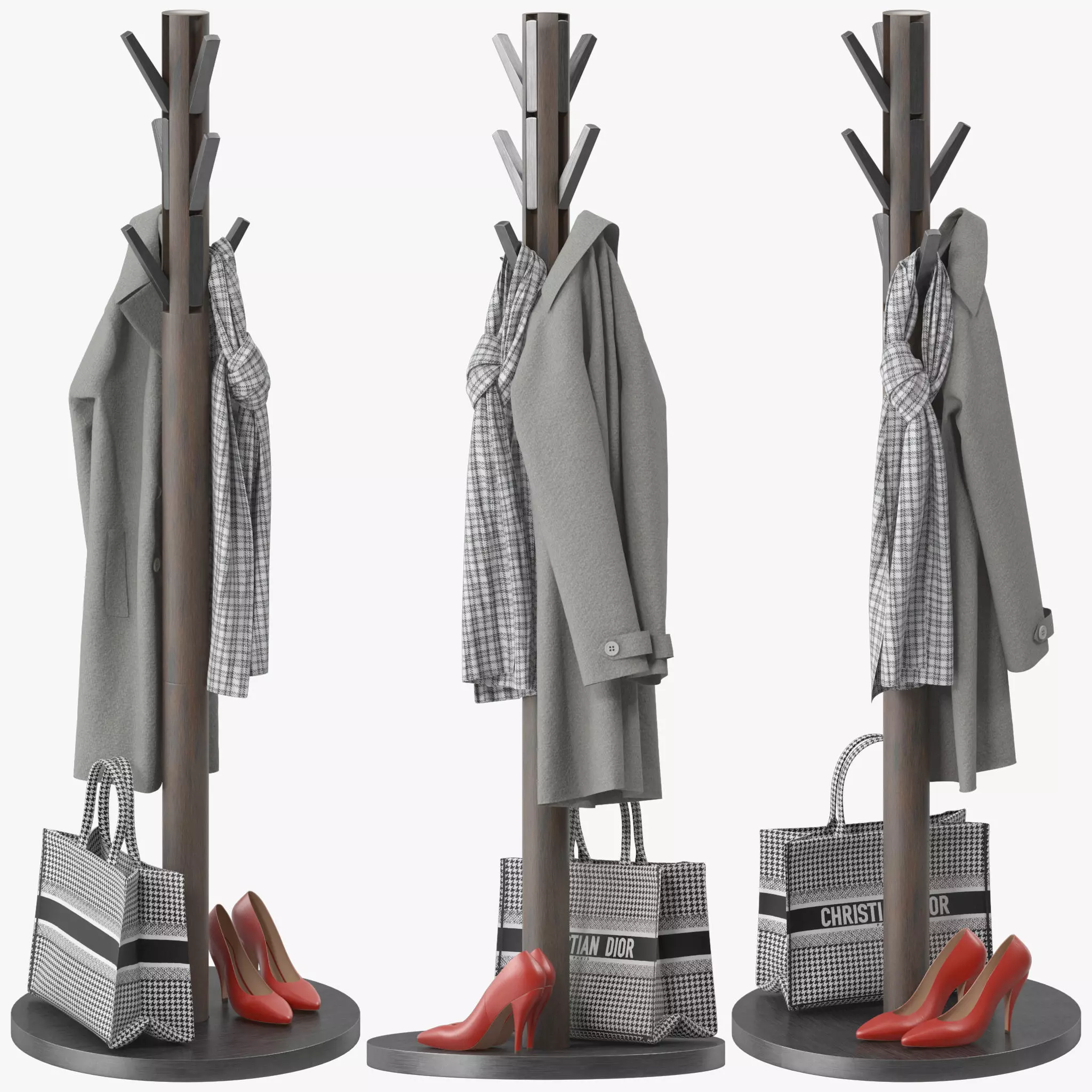 Solid Wood Freestanding Coat Stand 3D model