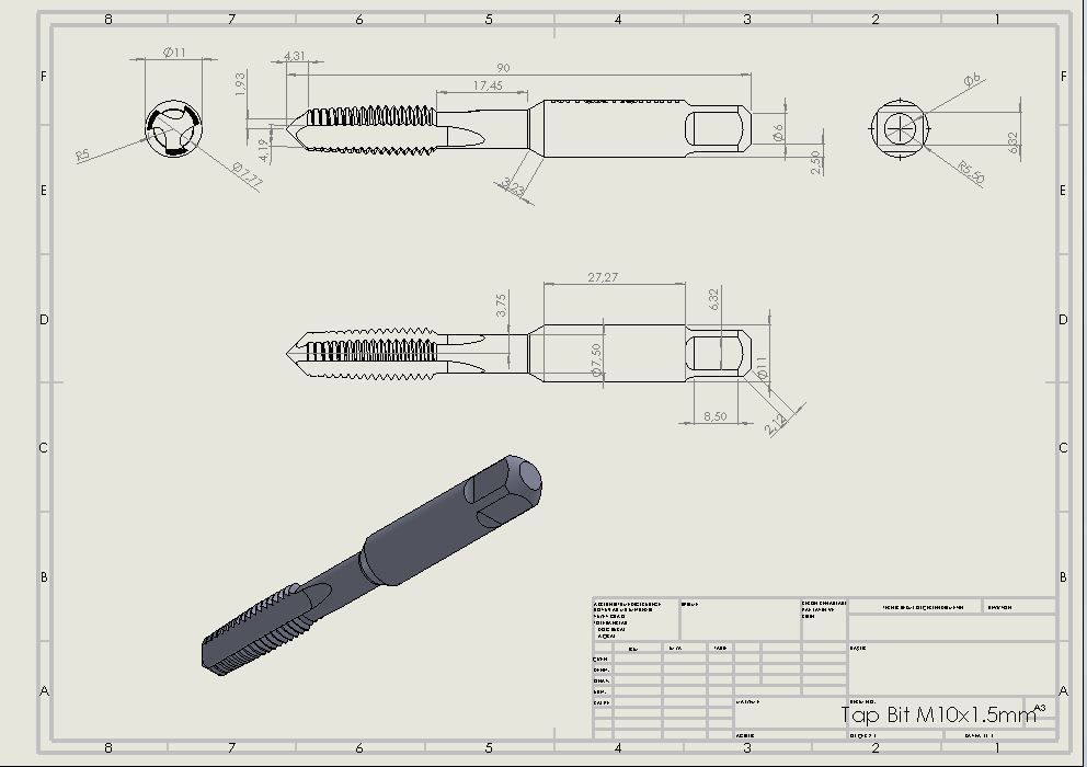 Original Size Drill Bit Ready for 3d Print M10X15 3D model 3D