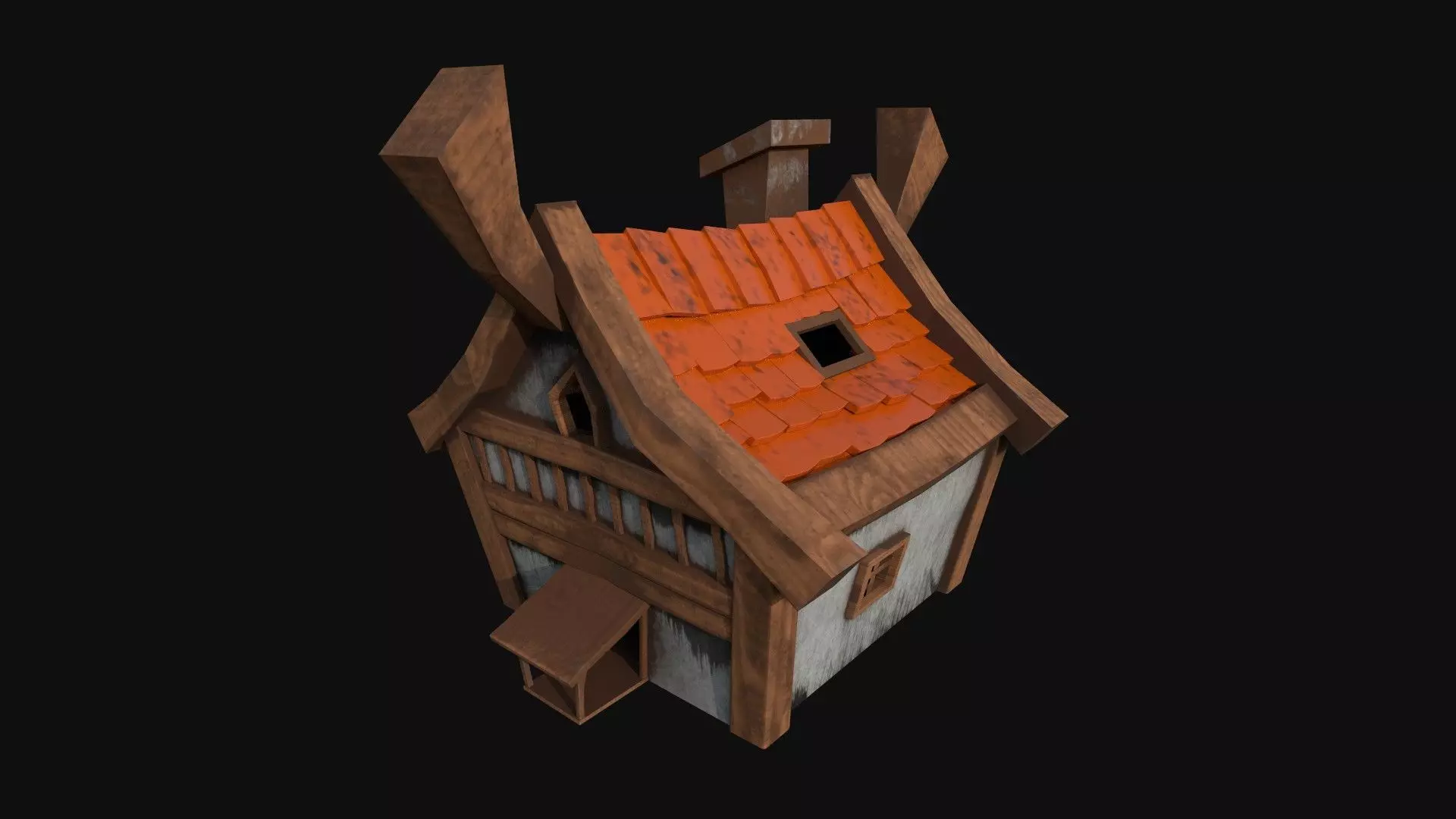 Stylized Medieval Hut Low-poly 3D model_0