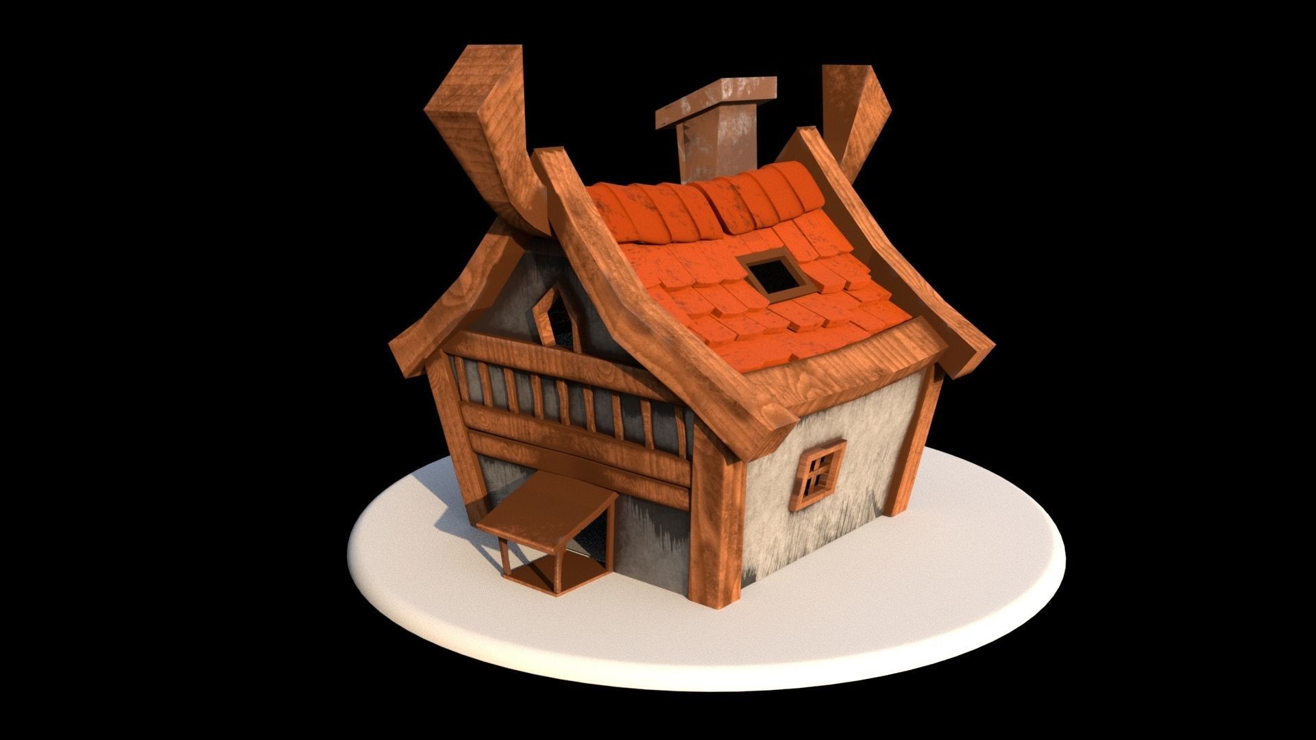 Stylized Medieval Hut Low-poly 3D model_1