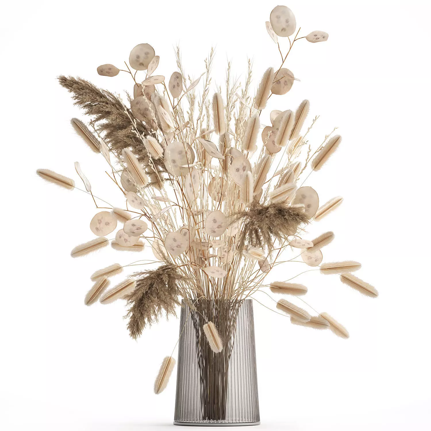 Bouquet of dried flowers in a glass vase 126 3D model