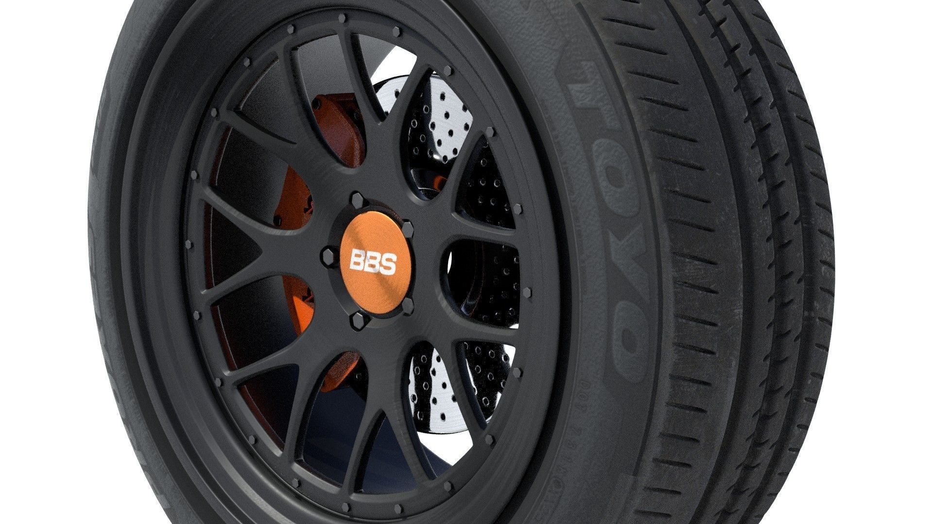 sports car wheel with rim tire and brakes 3D model_20