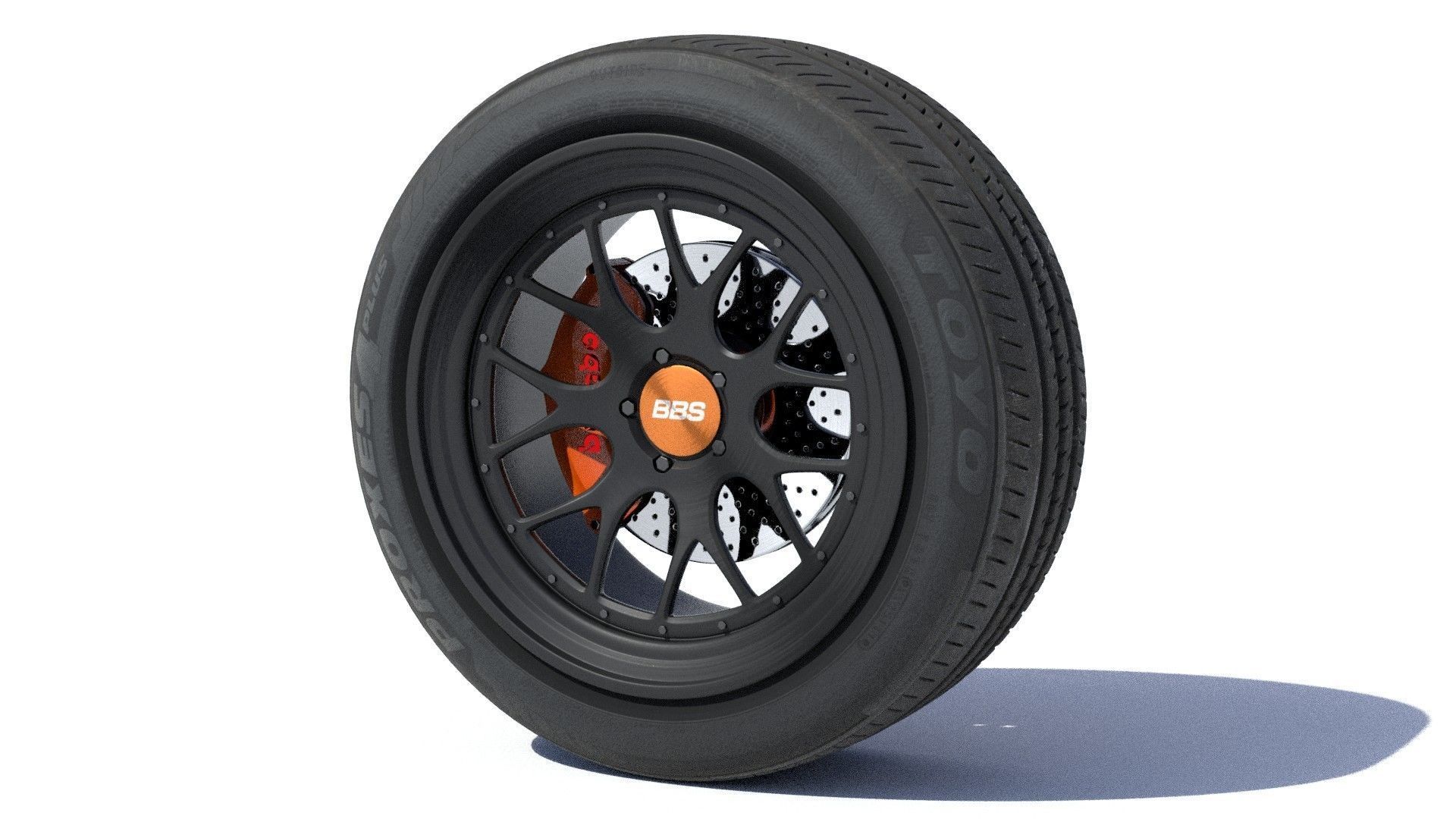 sports car wheel with rim tire and brakes 3D model_1