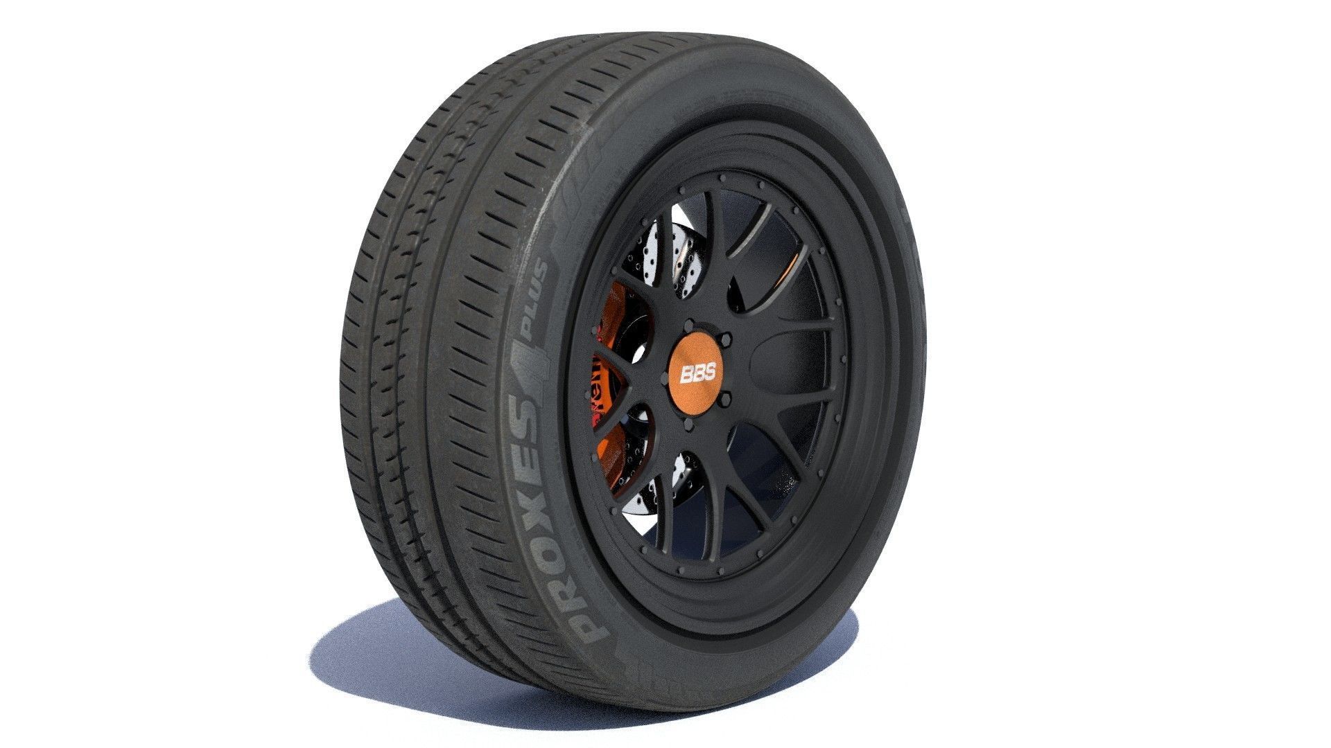 sports car wheel with rim tire and brakes 3D model_5