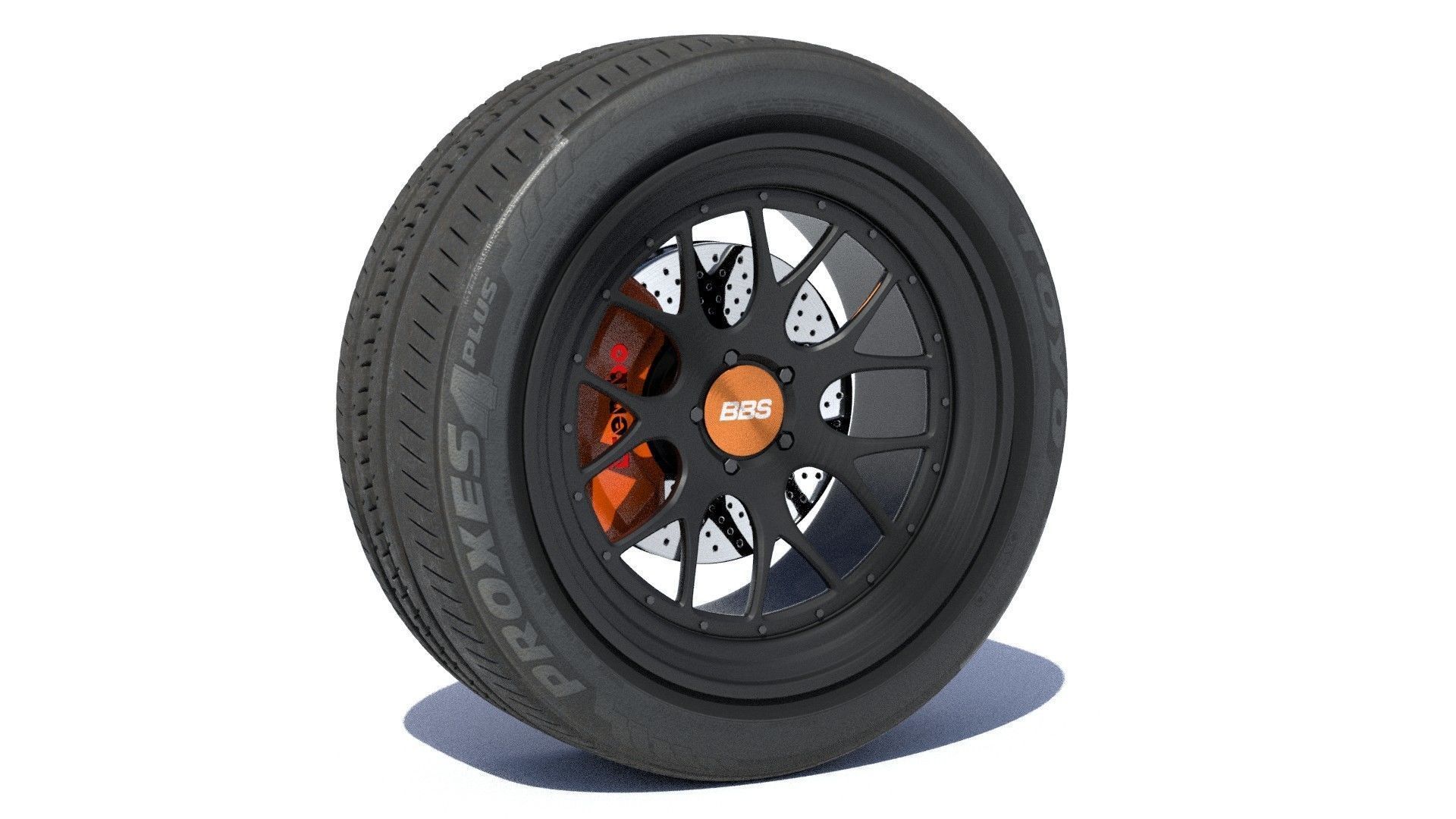 sports car wheel with rim tire and brakes 3D model_4