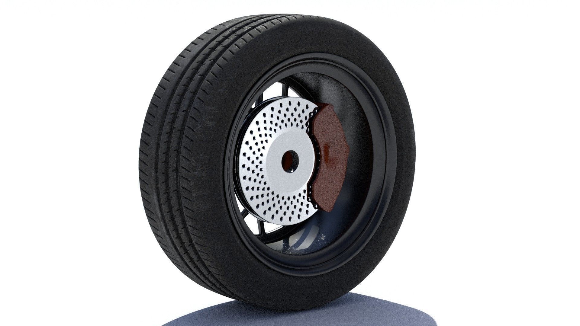 sports car wheel with rim tire and brakes 3D model_14