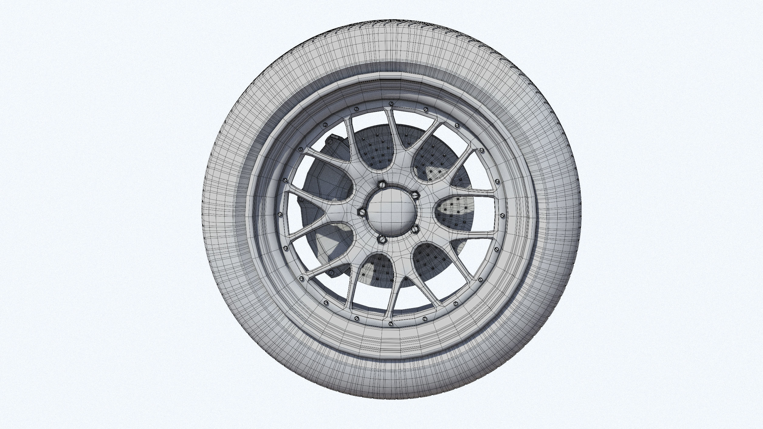 sports car wheel with rim tire and brakes 3D model_23