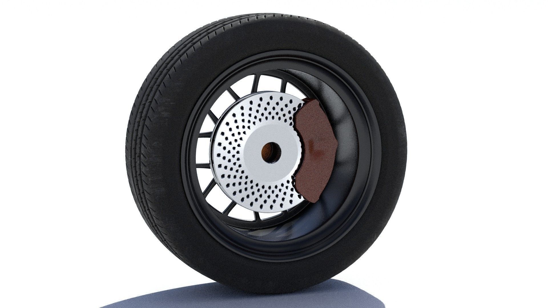 sports car wheel with rim tire and brakes 3D model_13