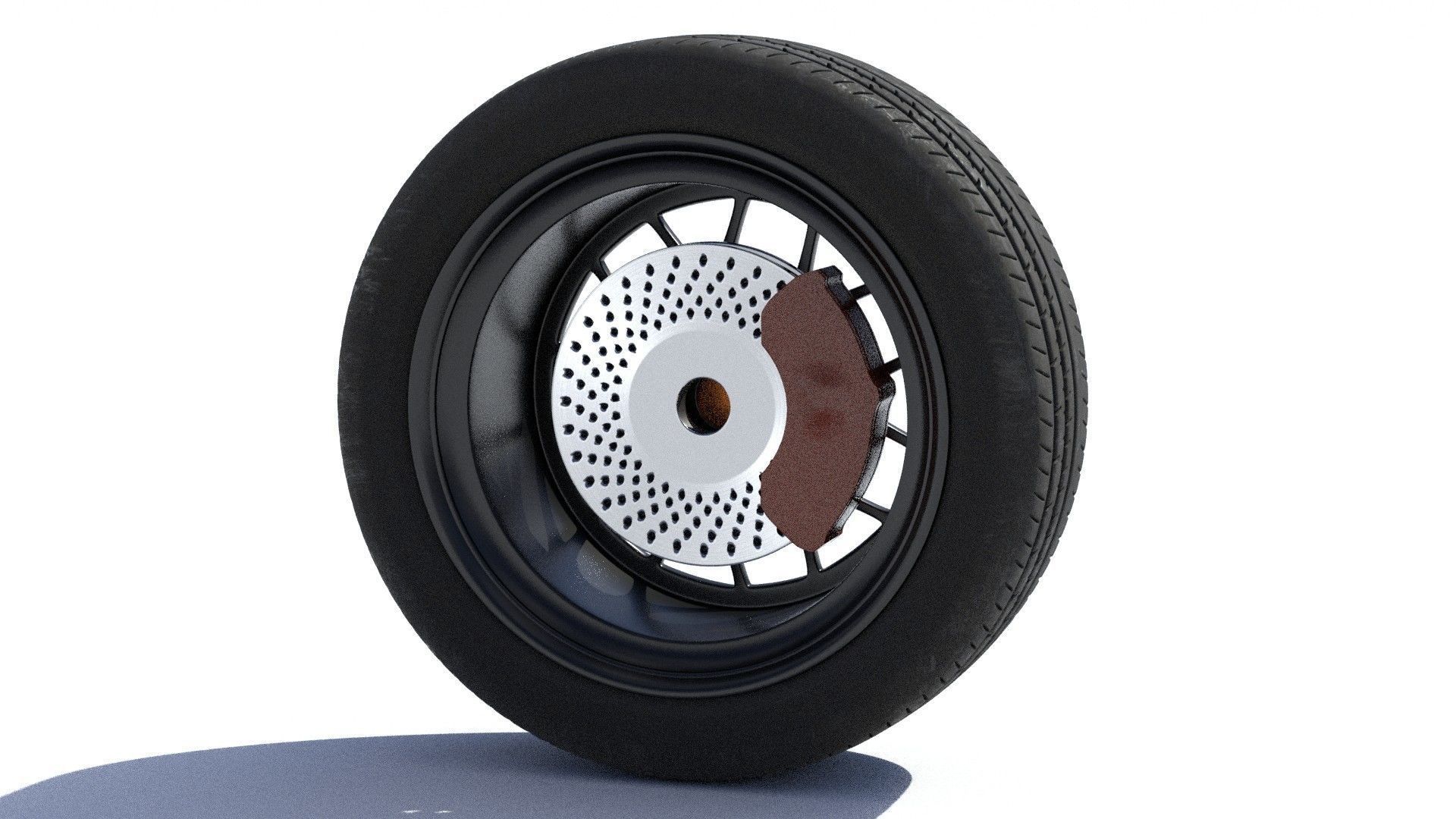 sports car wheel with rim tire and brakes 3D model_11