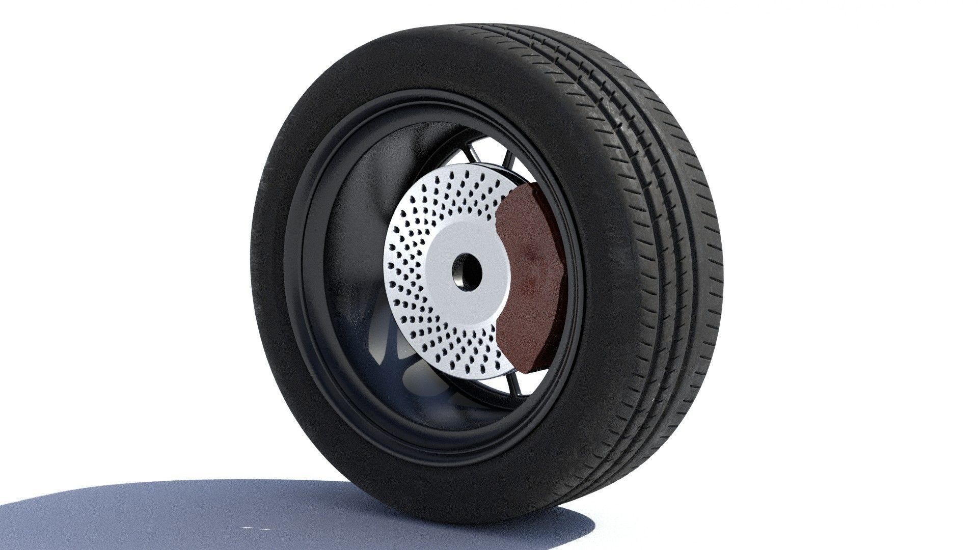 sports car wheel with rim tire and brakes 3D model_10