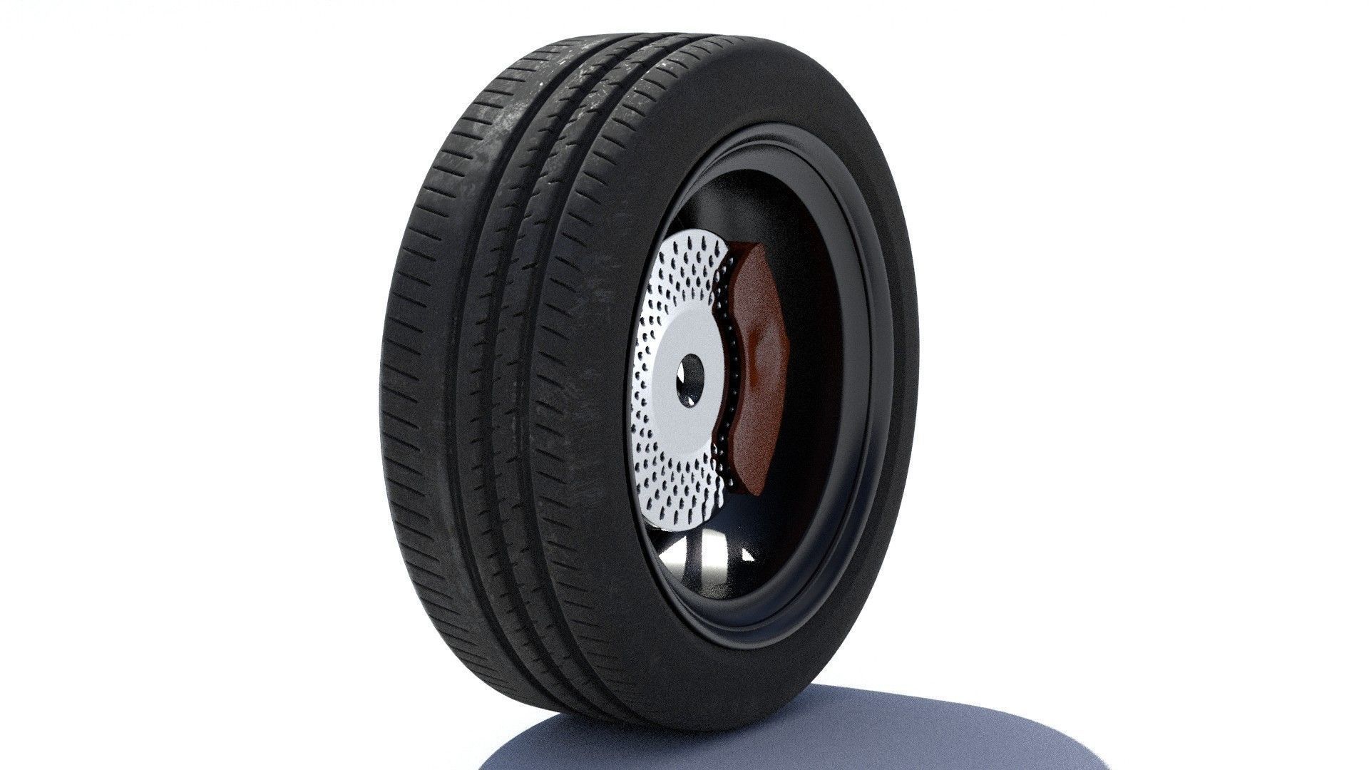 sports car wheel with rim tire and brakes 3D model_15