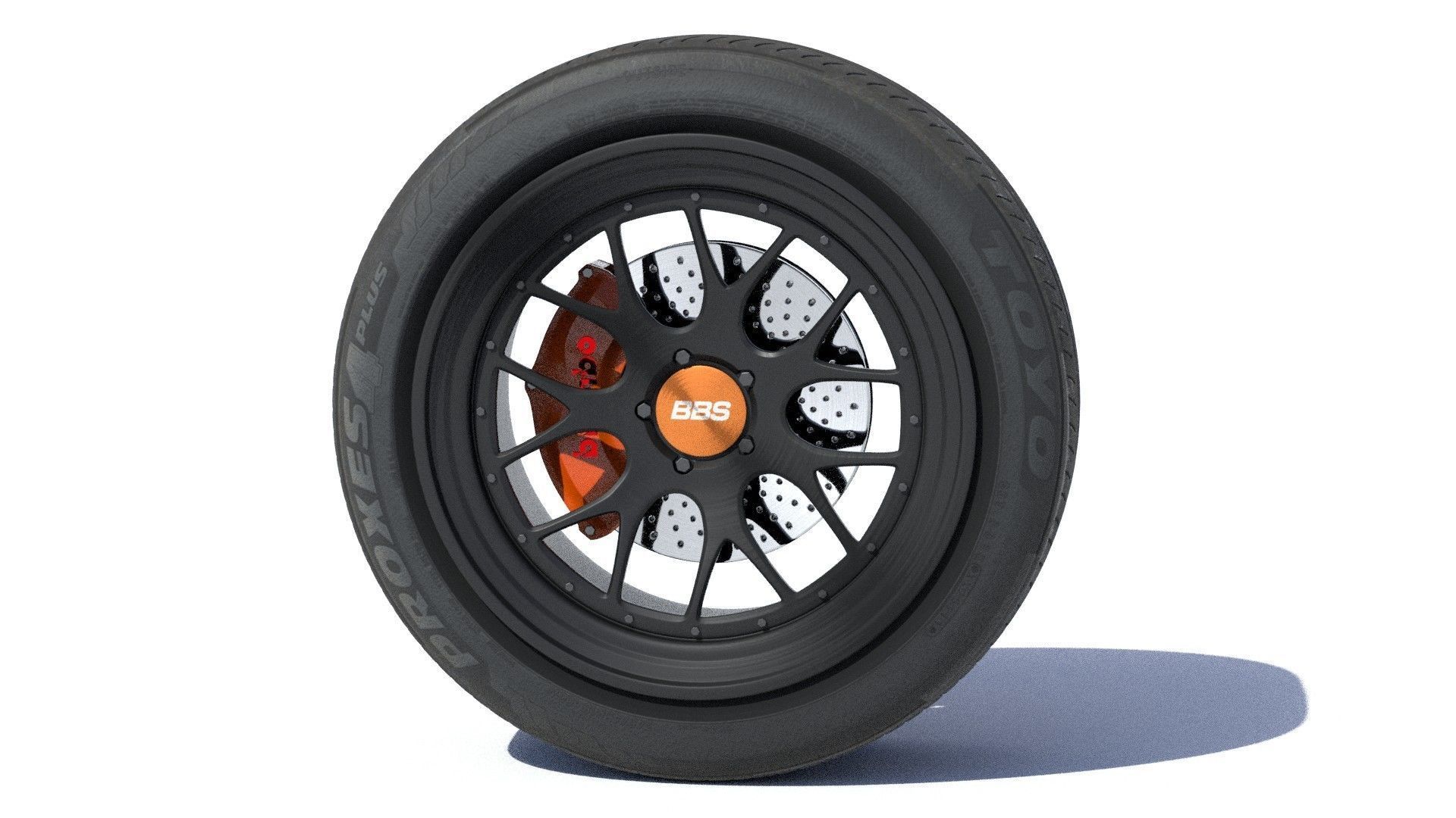 sports car wheel with rim tire and brakes 3D model_2