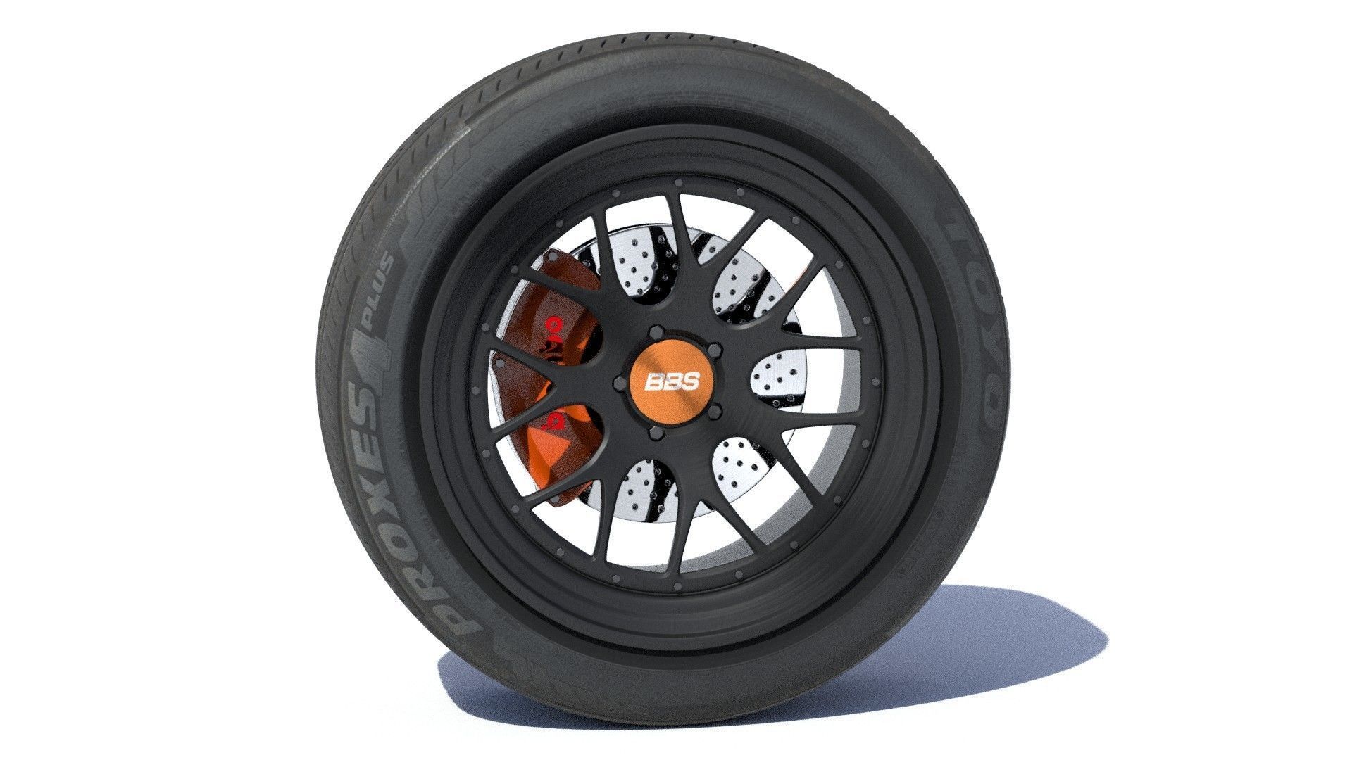 sports car wheel with rim tire and brakes 3D model_3