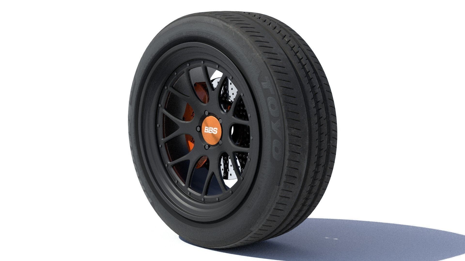 sports car wheel with rim tire and brakes 3D model_19