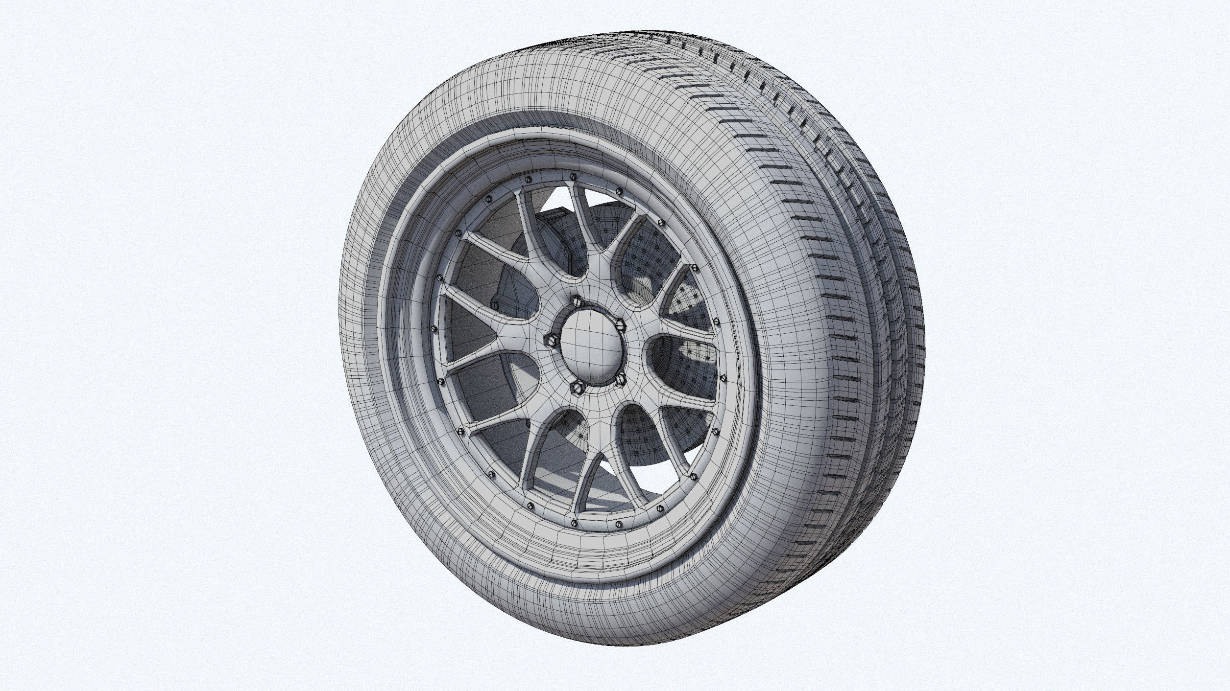 sports car wheel with rim tire and brakes 3D model_22