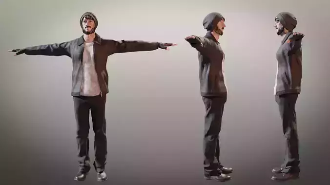 Homeless game-ready character male Low-poly 3D model