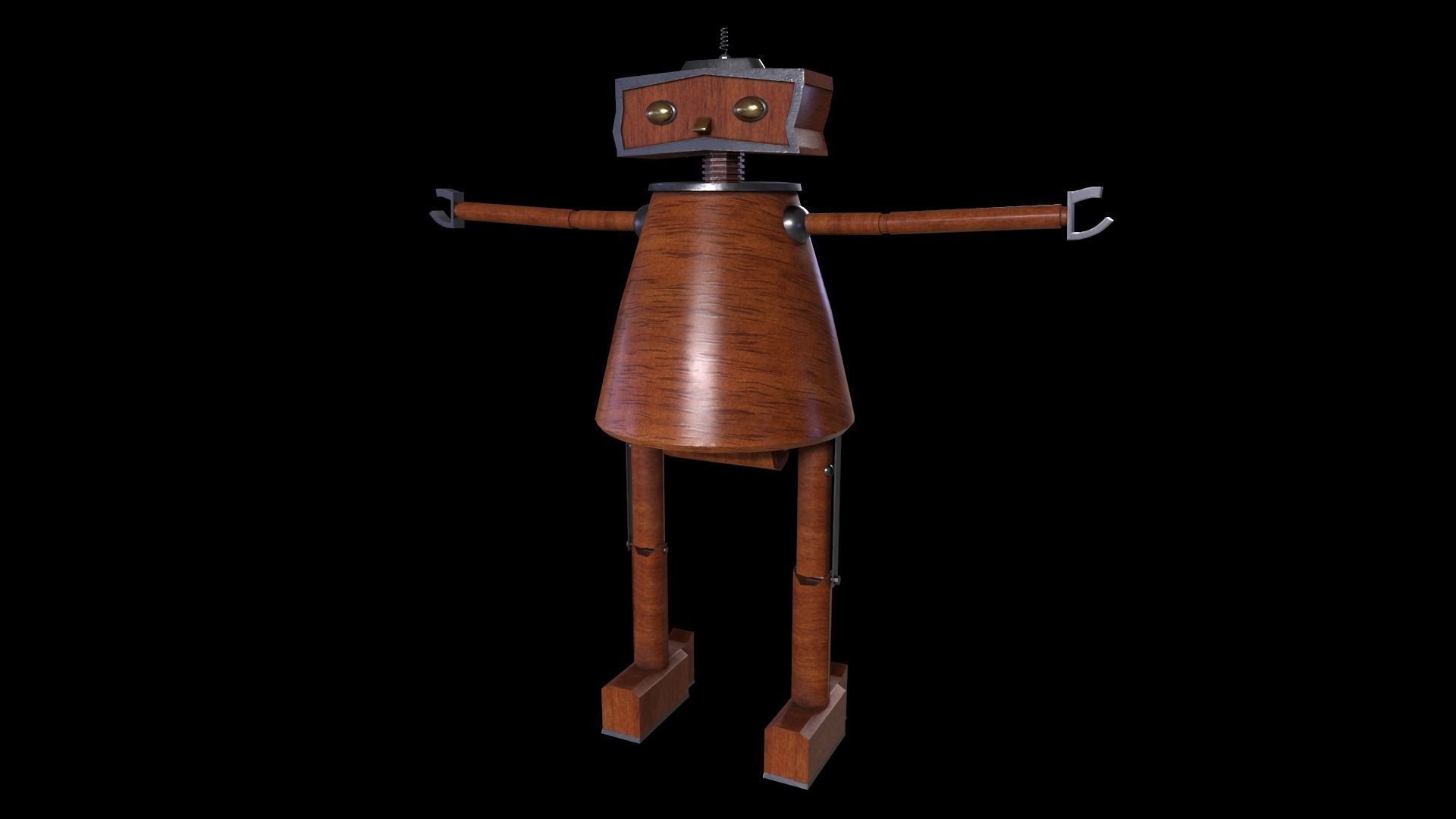 Robot Game ready - Low poly 3d model wooden Low-poly 3D model_1