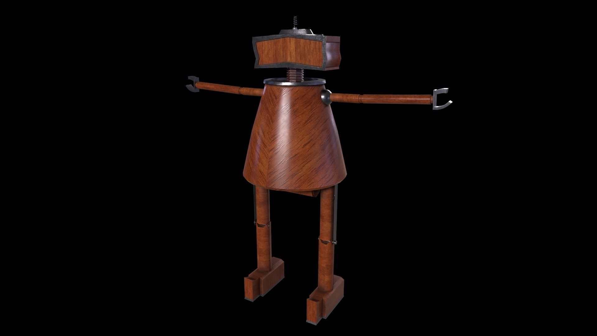 Robot Game ready - Low poly 3d model wooden Low-poly 3D model_3