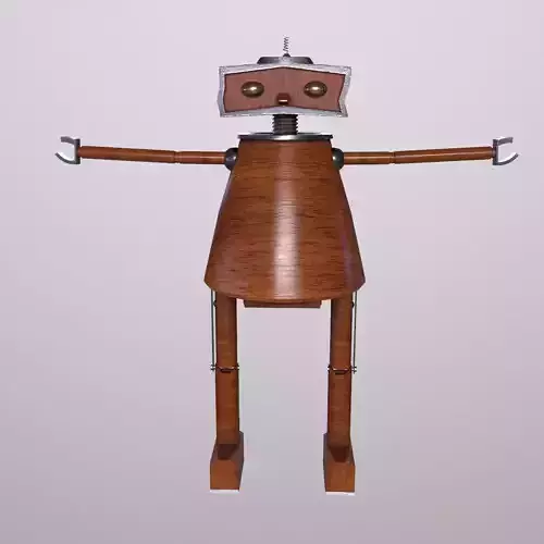 Robot Game ready - Low poly 3d model wooden Low-poly 3D model
